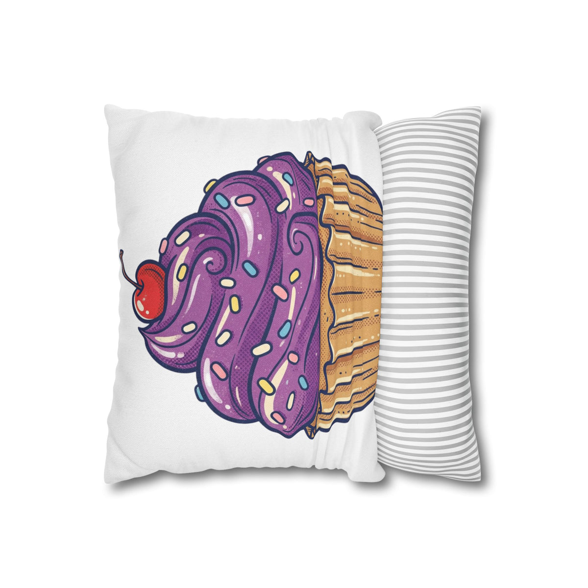 Cupcake Pillowcase — Cute Purple Frosting Decorative Throw Pillow Cover- White