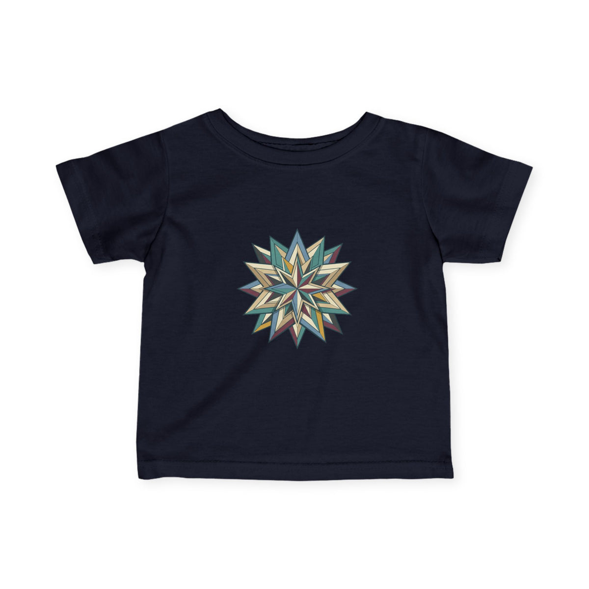 Infant Tee with Geometric Starburst Design — Neutral Baby Shirt, Modern Nursery Gift