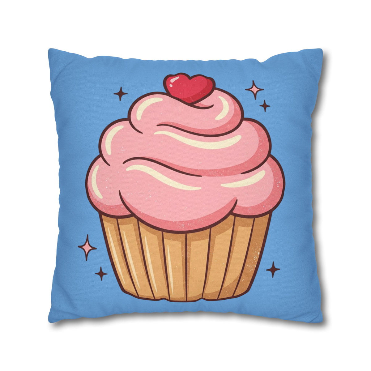 Pink Cupcake Spun Polyester Square Pillowcase- Light Blue