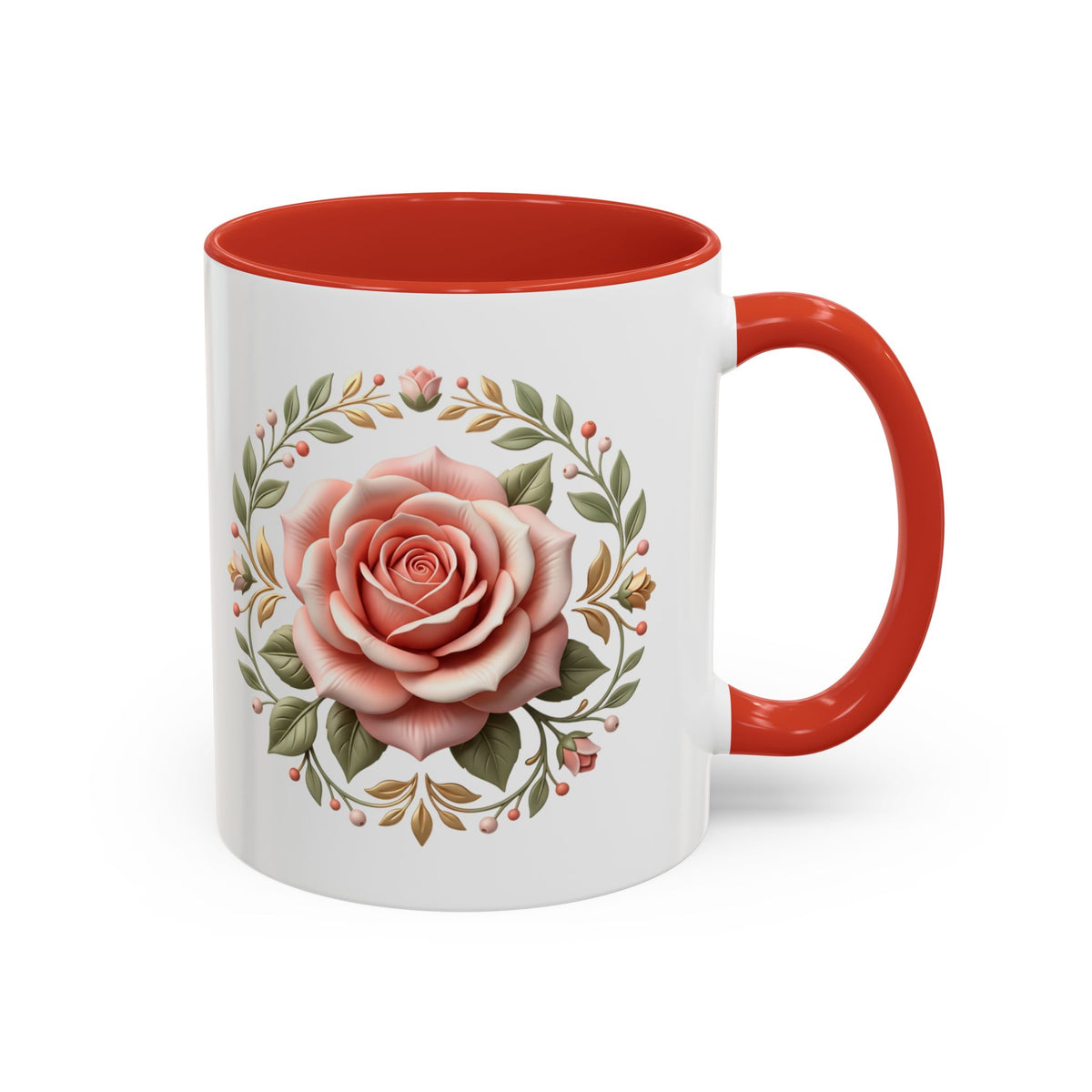 Rose Wreath Accent Coffee Mug — Floral 11/15oz Tea & Coffee Cup