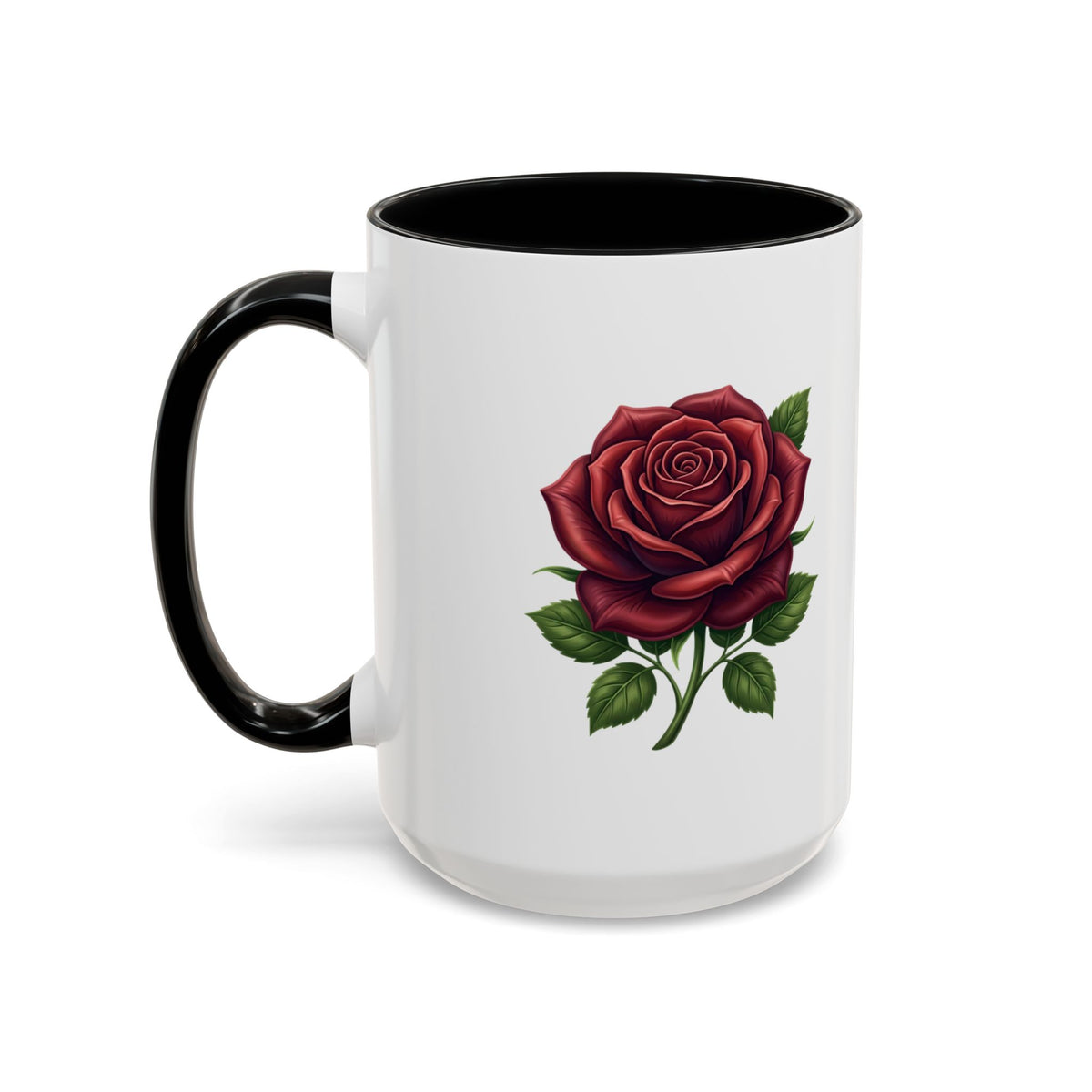 Red Rose Accent Coffee Mug — Floral Ceramic Coffee Cup (11/15oz)