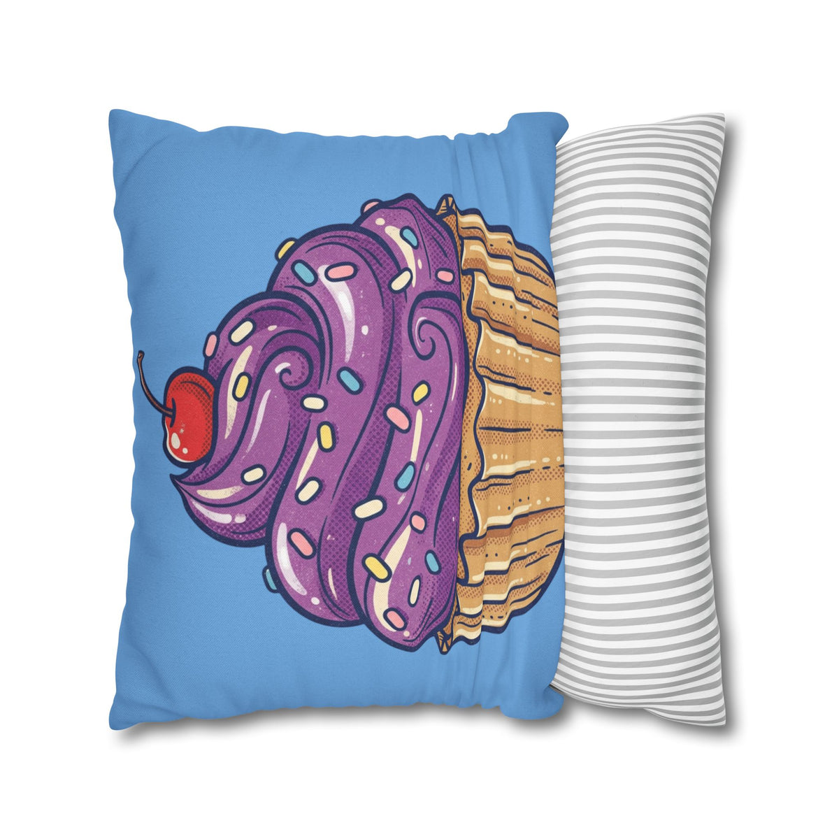 Cupcake Pillowcase — Cute Purple Frosting Decorative Throw Pillow- Light Blue