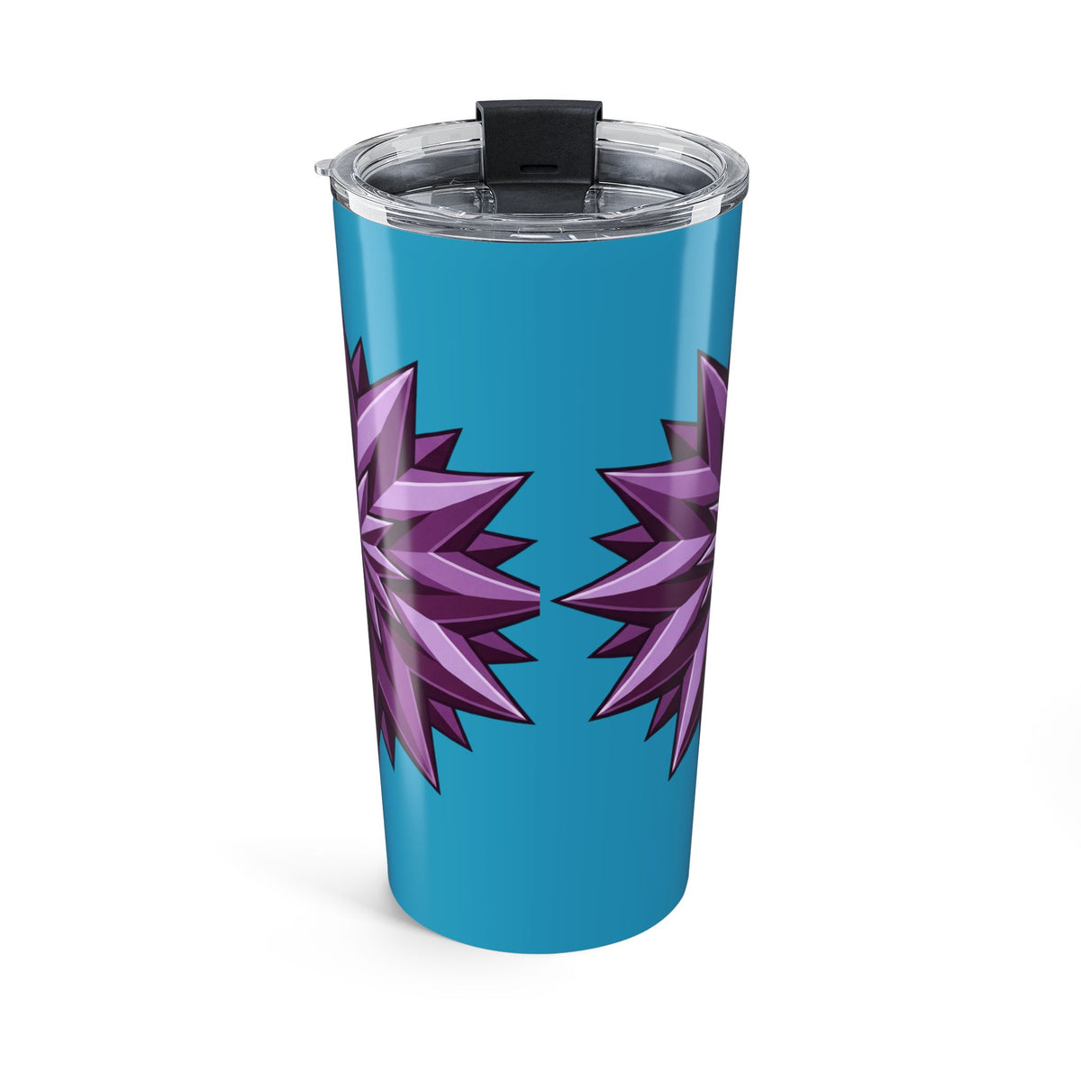 20oz Insulated Tumbler — Blue with Purple Starburst Floral Design- Turquoise