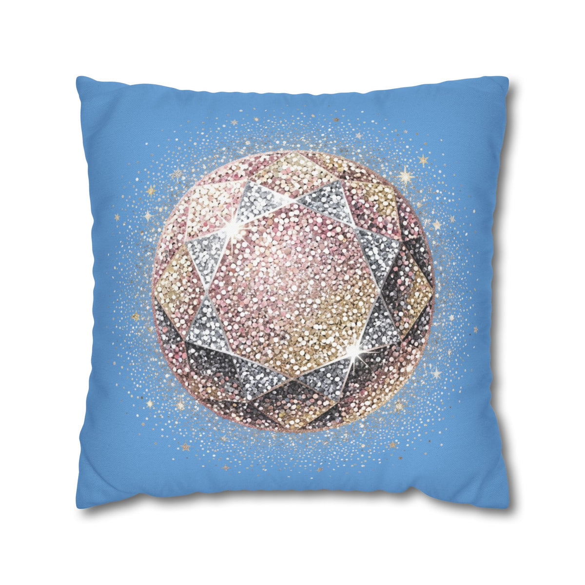 Glittery Light Blue Spun Polyester Square Pillowcase