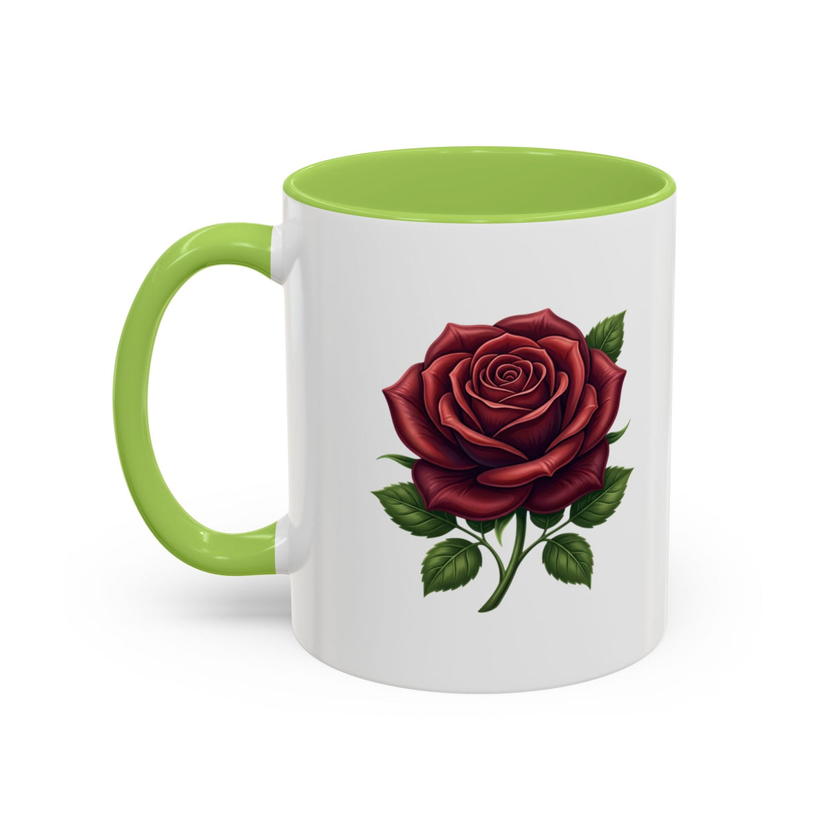 Red Rose Accent Coffee Mug — Floral Ceramic Coffee Cup (11/15oz)
