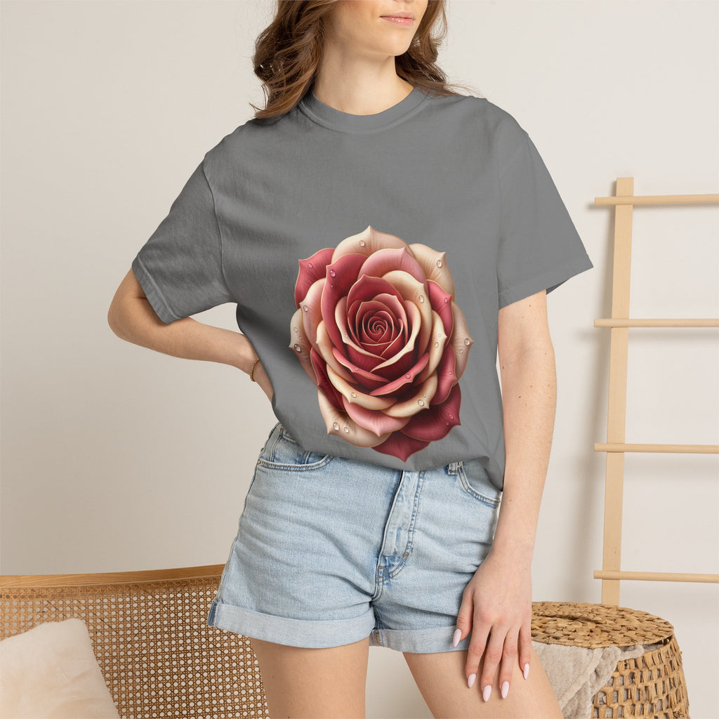 Rose Bloom Graphic T-Shirt — Realistic Pink Rose Floral Tee