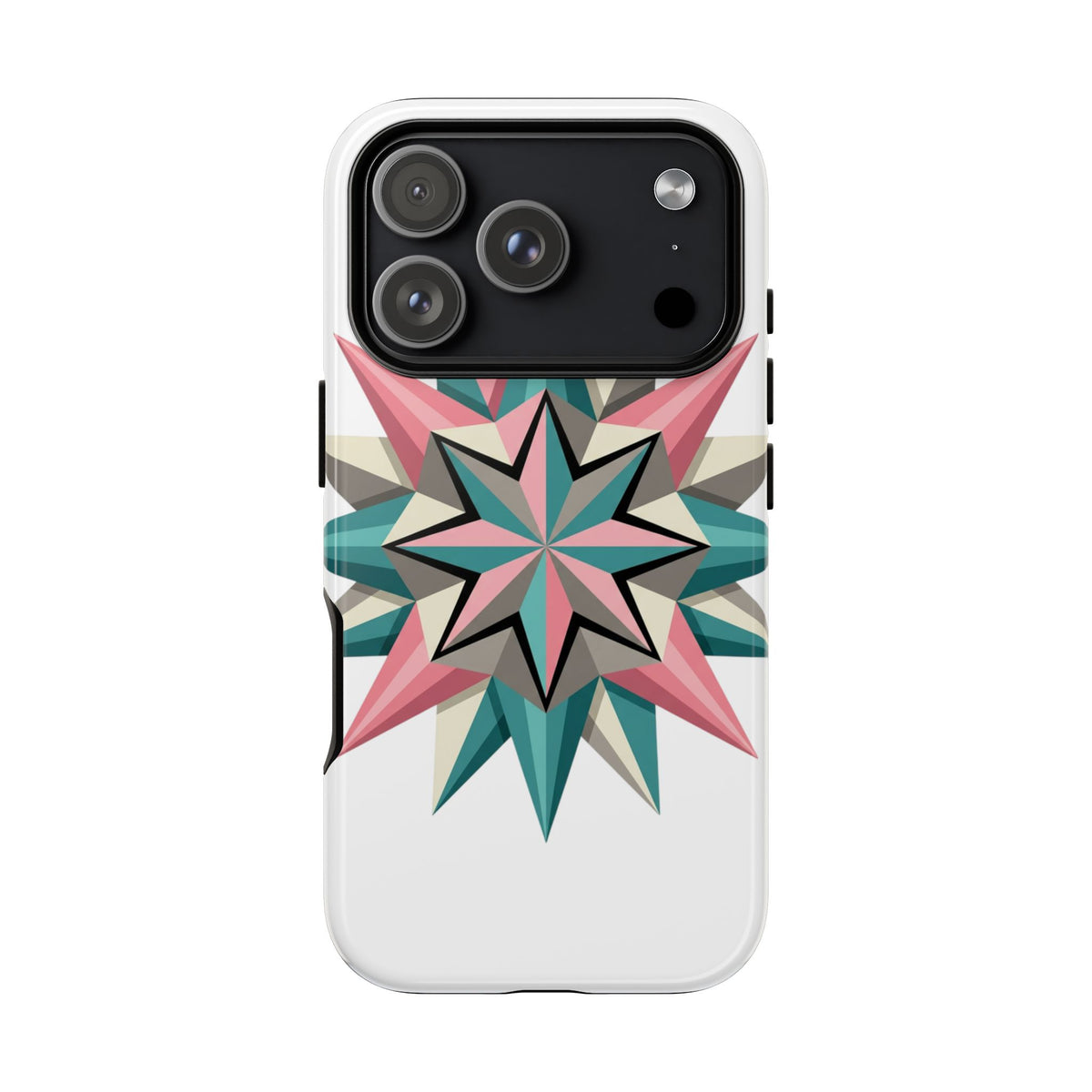 Geometric Star Tough Phone Case – Pink Teal Compass Design