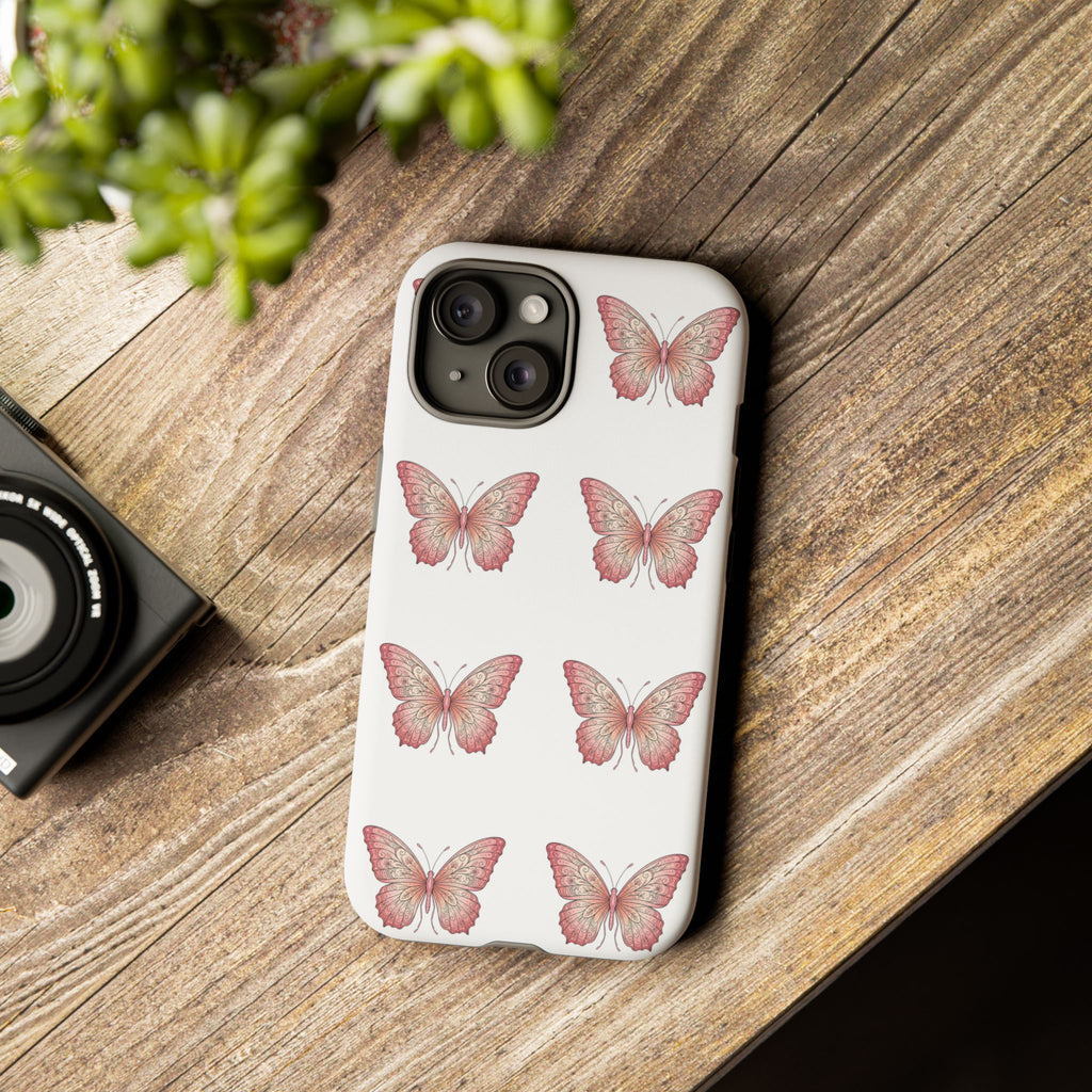 Pink Butterfly Tough Phone Case — Floral Pattern Protective Cover