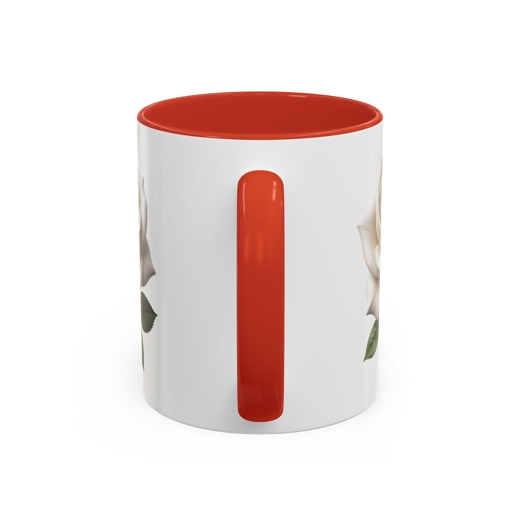 White Rose Accent Coffee Mug — Elegant Floral 11/15oz Ceramic