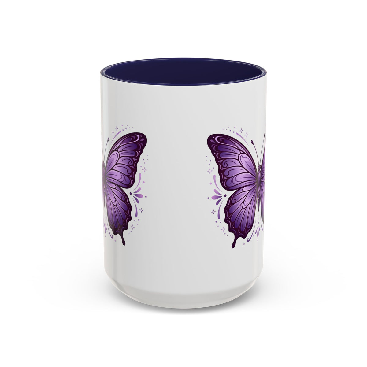 Purple Butterfly Accent Coffee Mug — 11oz & 15oz Decorative Tea Cup