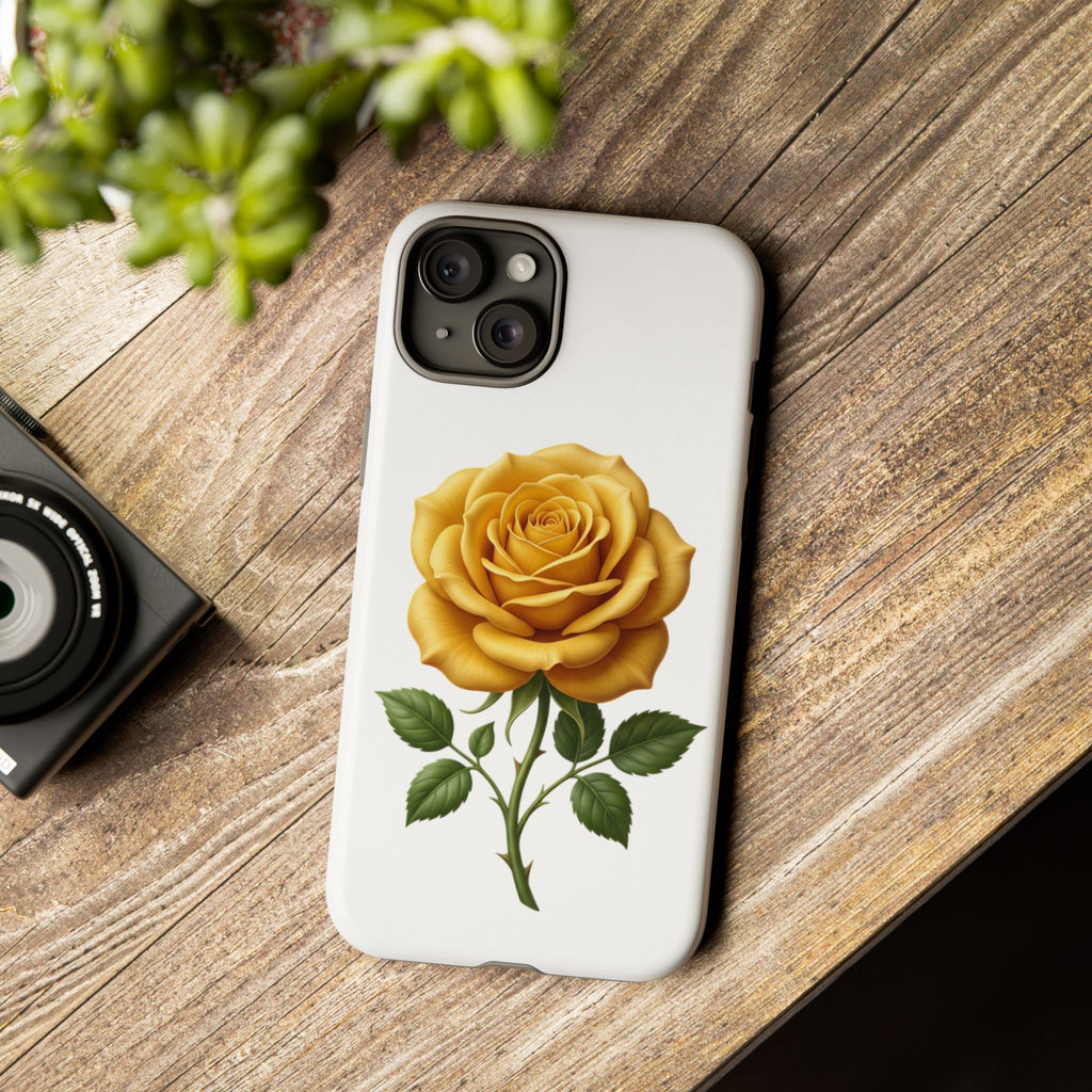 Yellow Rose Phone Case — Vintage Floral Tough Protective Cover
