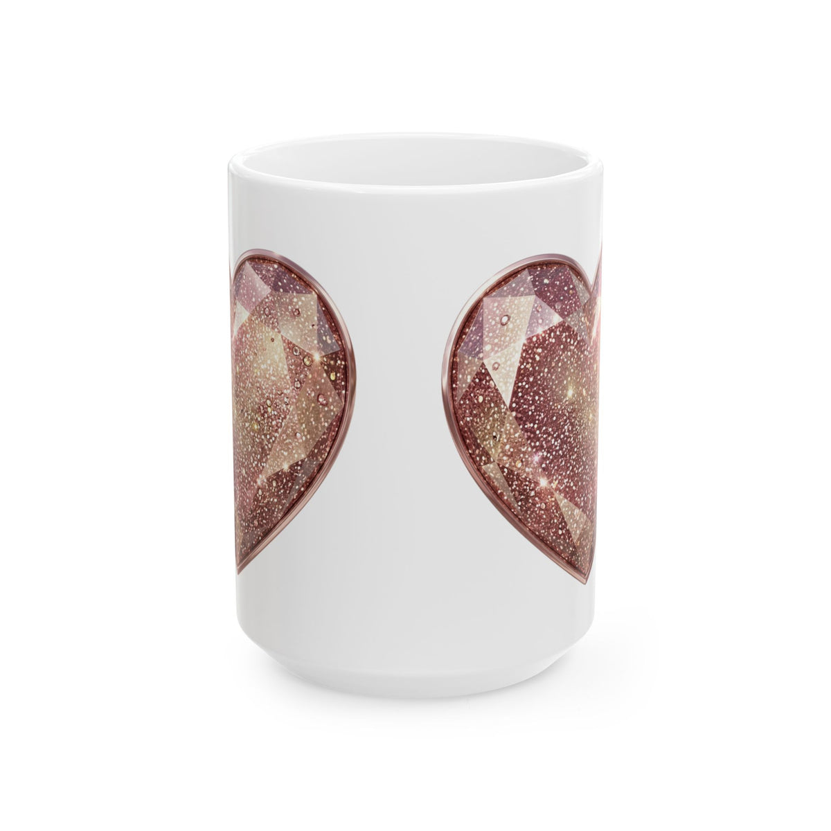 Sparkling Rose Gold Heart Ceramic Mug – Glitter Gemstone Love Coffee Cup (11oz, 15oz)