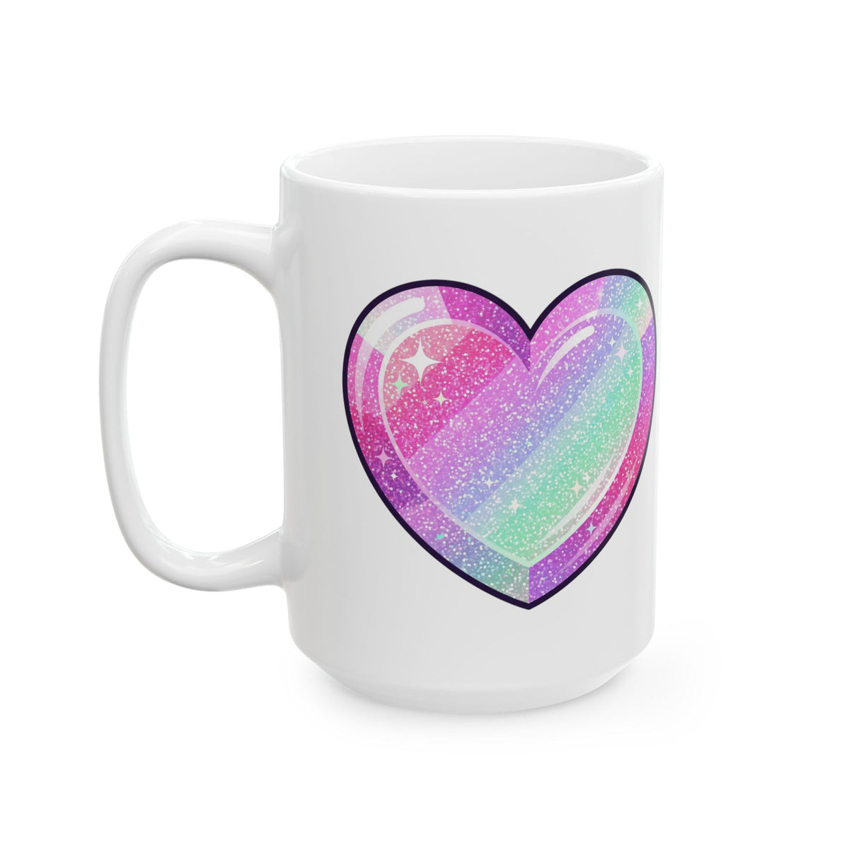 Pastel Glitter Heart Ceramic Mug — Rainbow Sparkle Coffee Cup (11oz, 15oz)