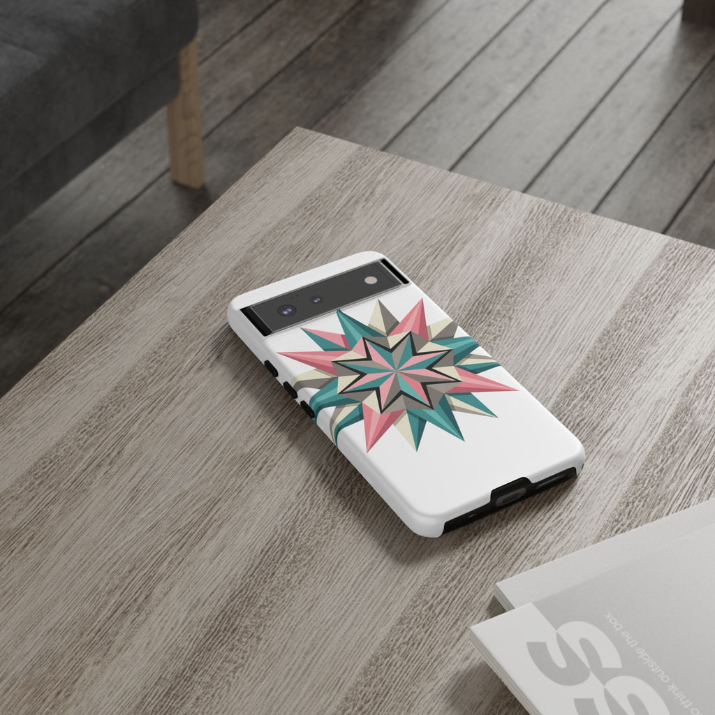 Geometric Star Tough Phone Case – Pink Teal Compass Design
