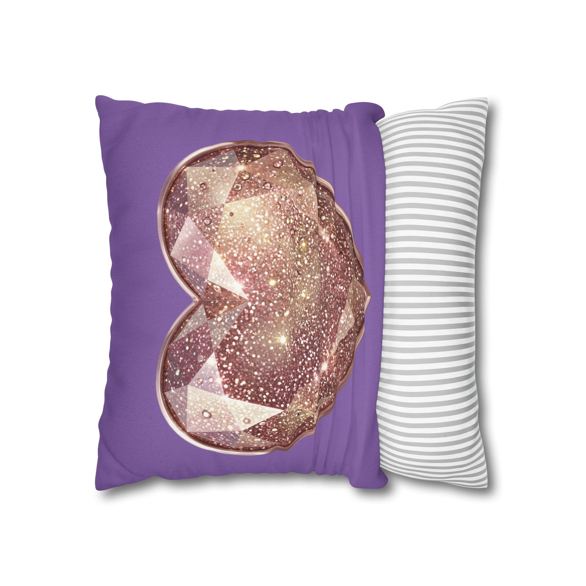 Glitter Gem Heart Pillowcase — Purple Decorative Throw Pillow Cover- Light Purple
