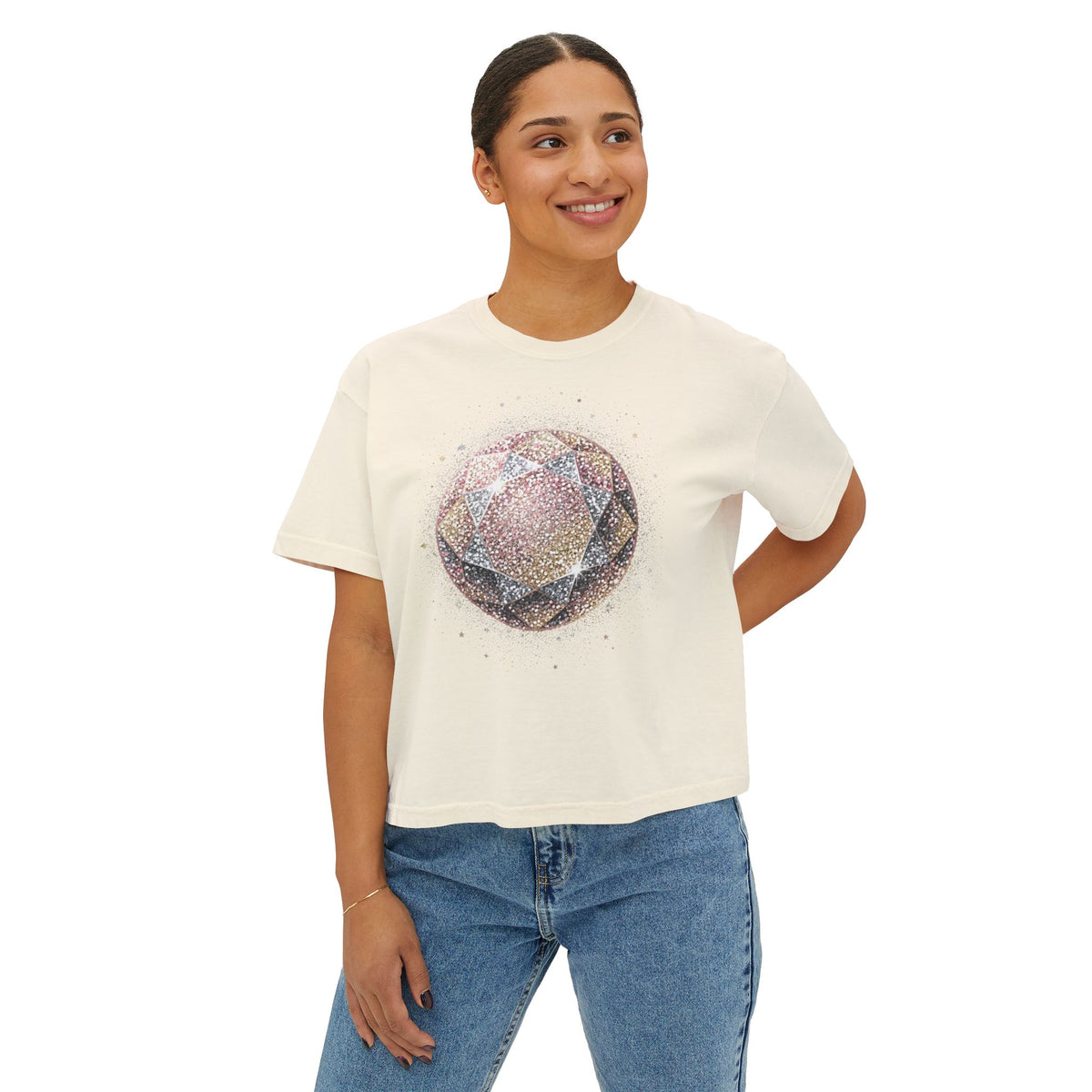 Women's Boxy Tee — Watercolor Geode Crystal Graphic