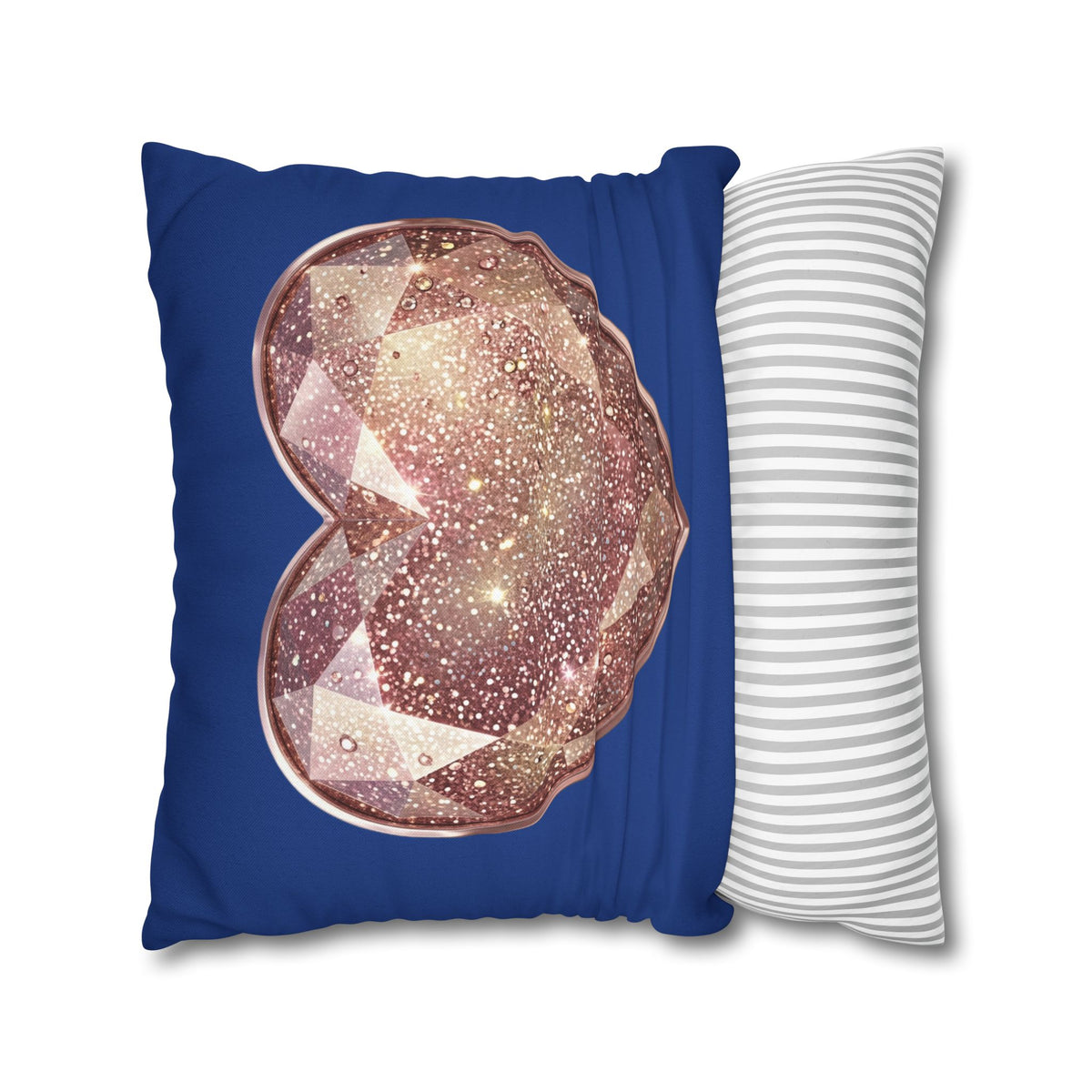 Galaxy Rose Gold Heart Pillowcase — Decorative Square Throw Pillow- Navy
