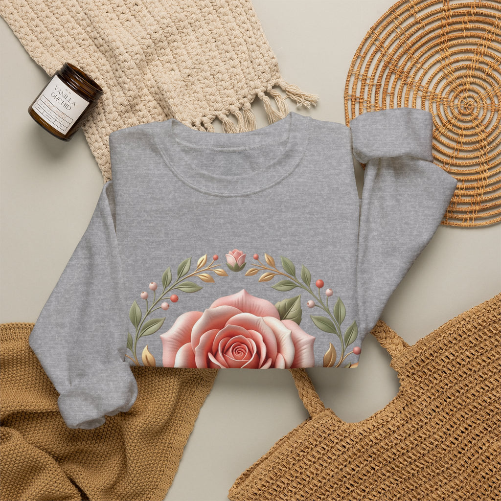 Rose Wreath Crewneck Sweatshirt — Vintage Floral Rose Pullover