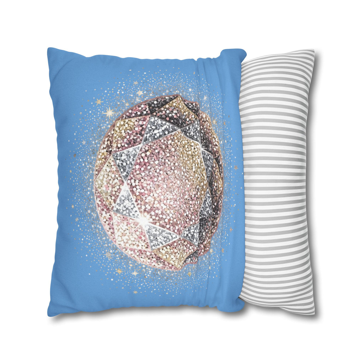 Glittery Light Blue Spun Polyester Square Pillowcase