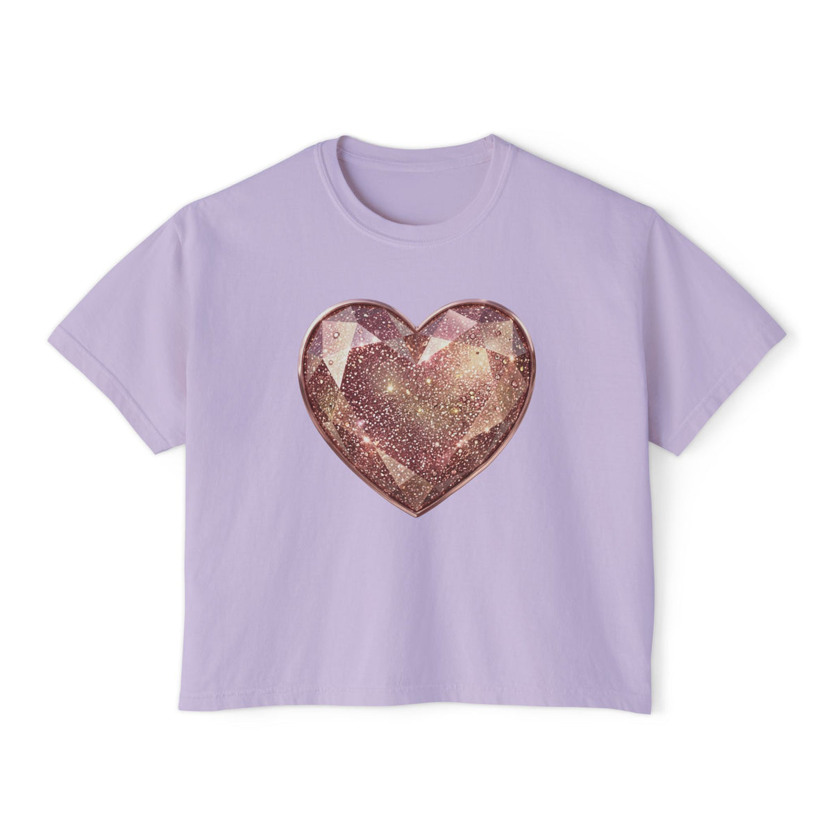 Glitter Gem Heart Boxy Tee — Women's Sparkle Heart Graphic Shirt
