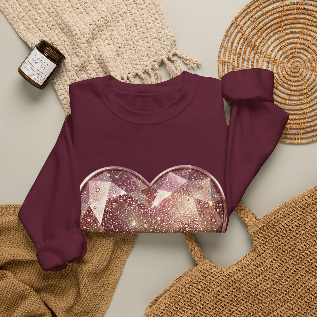 Glitter Gem Heart Sweatshirt — Sparkling Pink Heart Crewneck