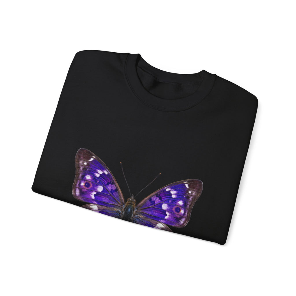 Purple Butterfly Crewneck Sweatshirt — Vibrant Nature Graphic Pullover