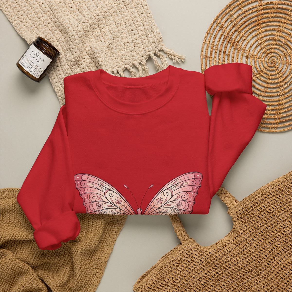 Pink Watercolor Butterfly Crewneck Sweatshirt