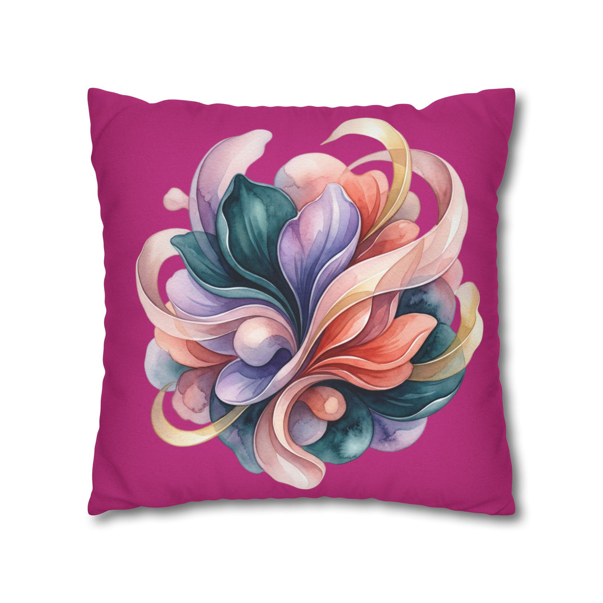 Floral Whirl Decorative Pillowcase — Pink Abstract Bloom Square Cushion Cover
