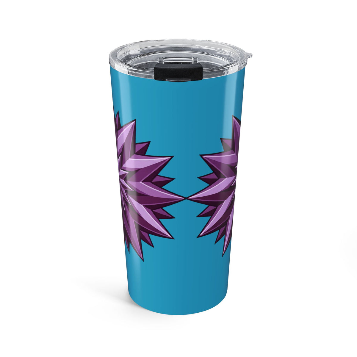 20oz Insulated Tumbler — Blue with Purple Starburst Floral Design- Turquoise