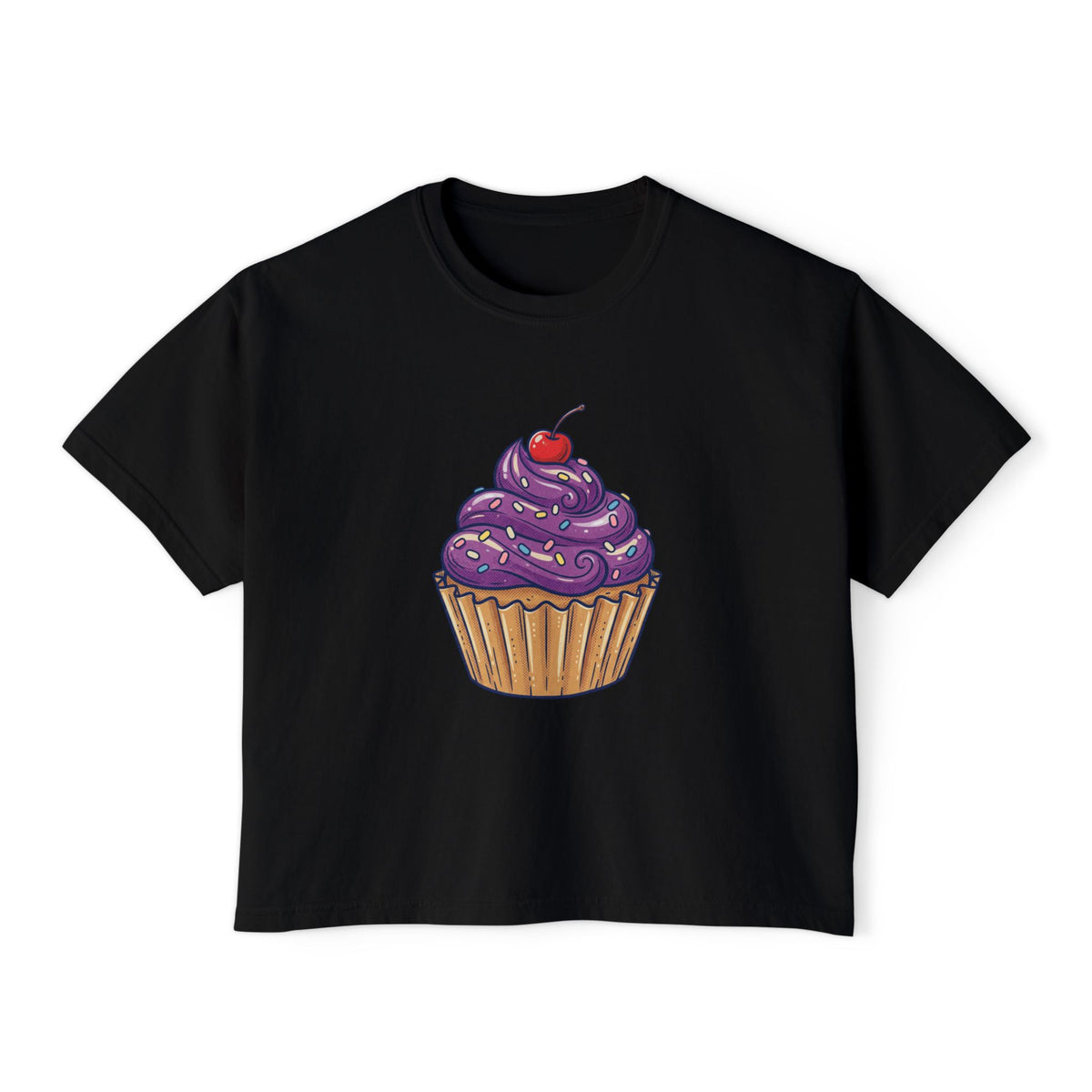 Cupcake Graphic Boxy Tee — Cute Purple Frosting Women's T-Shirt