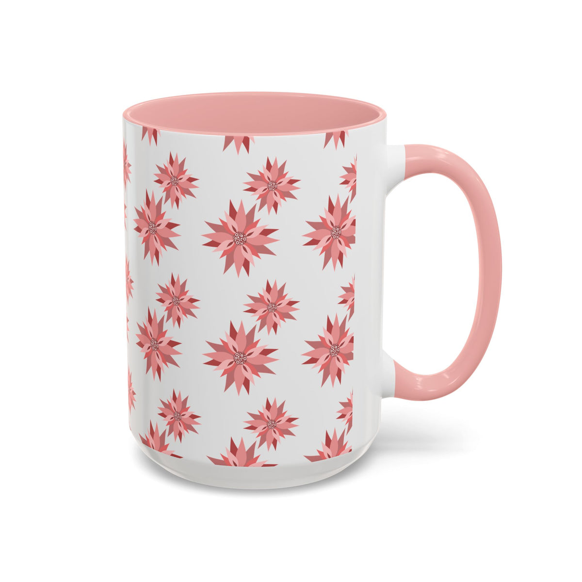 Pink Geometric Floral Accent Coffee Mug — 11/15oz