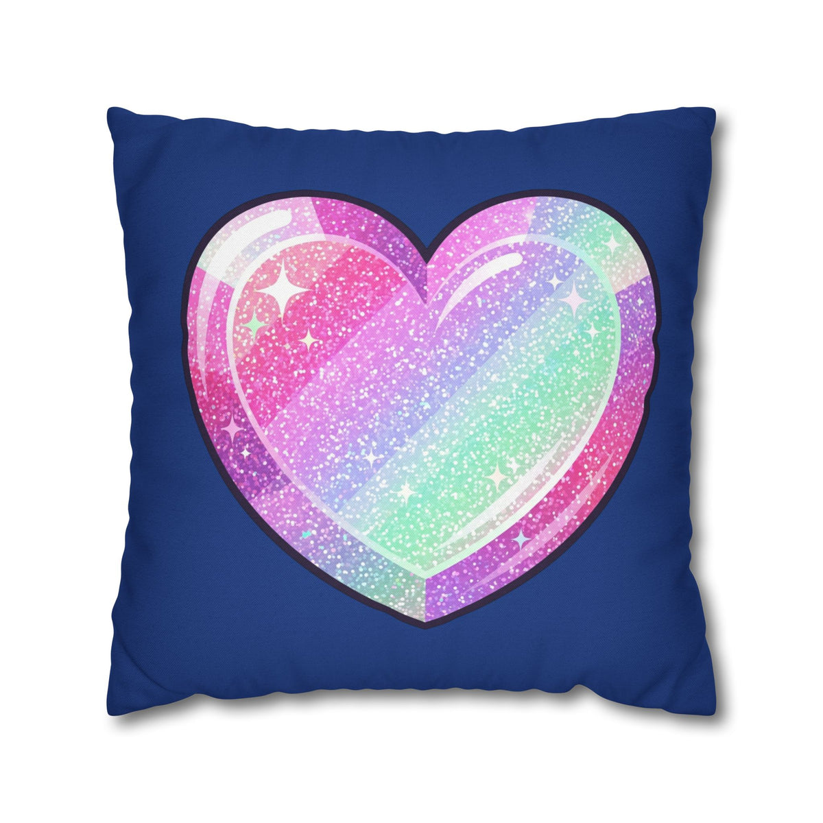 Pastel Glitter Heart Pillowcase Spun Polyester Square Pillowcase- Navy