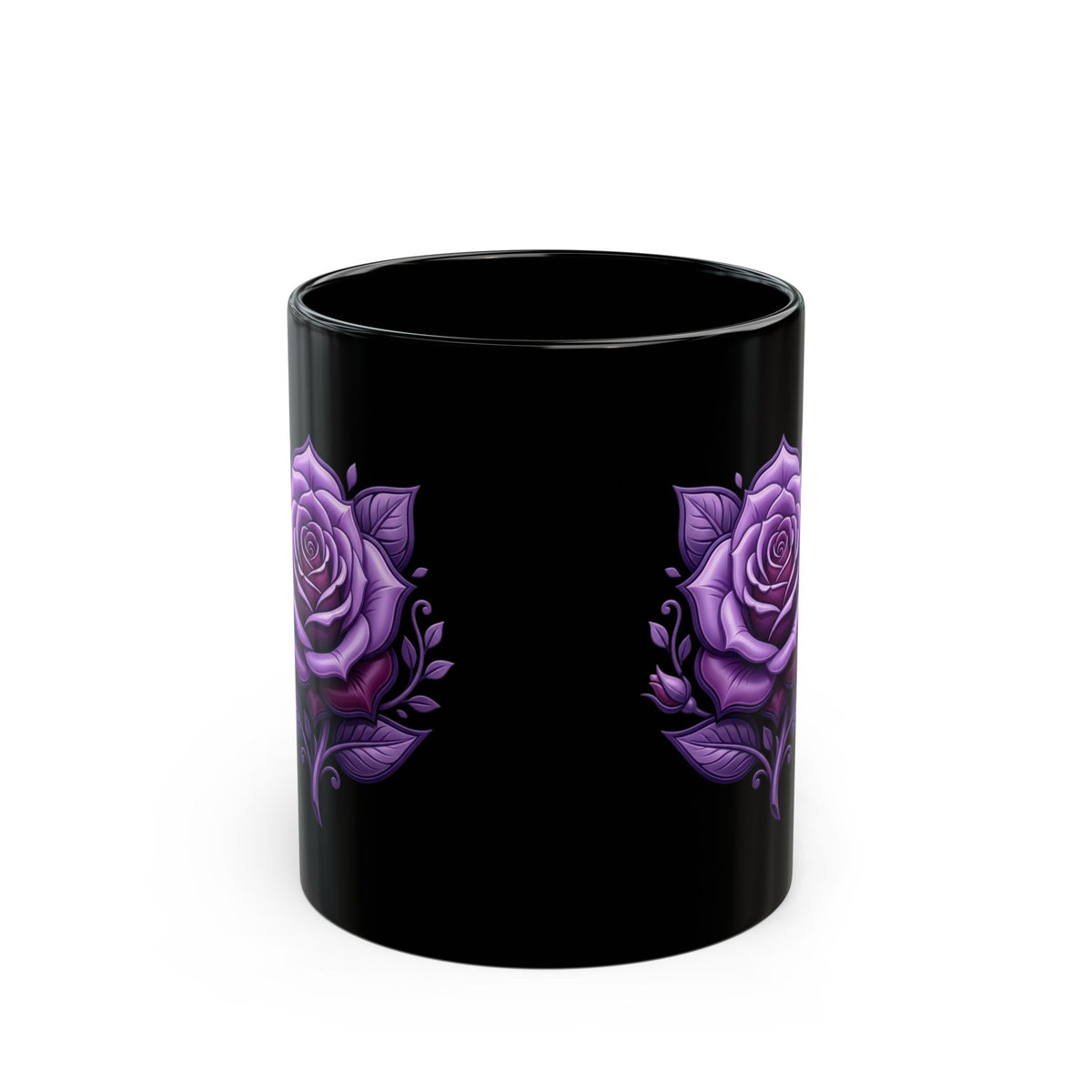 Purple Rose Black Mug — Gothic Floral Coffee Cup (11oz & 15oz)