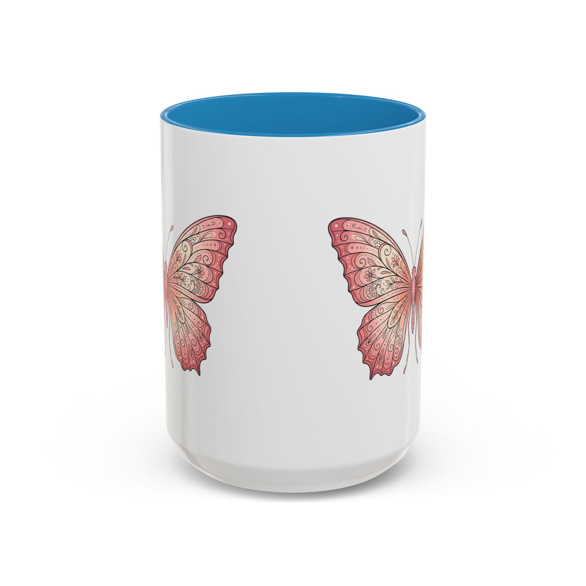 Pink Watercolor Butterfly Accent Coffee Mug — Floral Boho Tea & Coffee Cup (11/15oz)