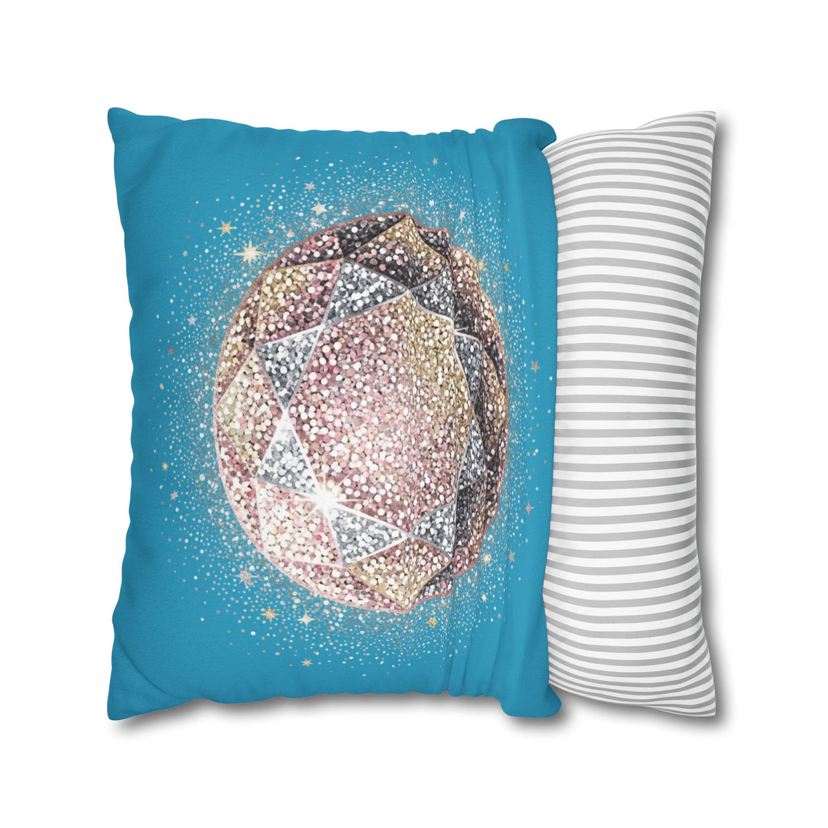 Glittery Turquoise Spun Polyester Square Pillowcase