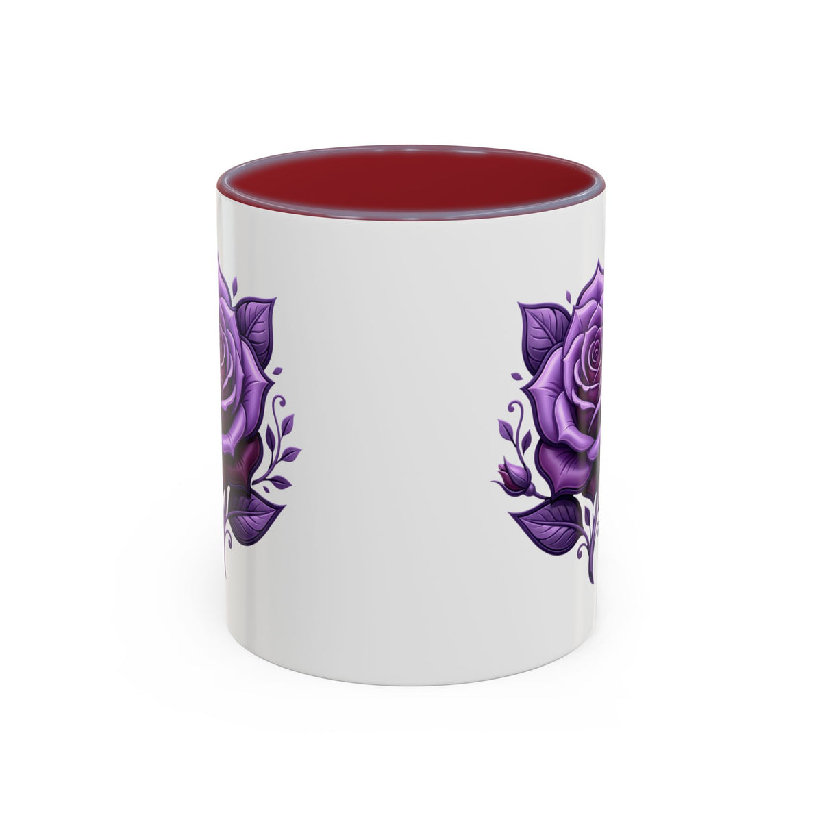 Purple Rose Accent Coffee Mug — Floral Gothic Tea Cup for Women & Gifts