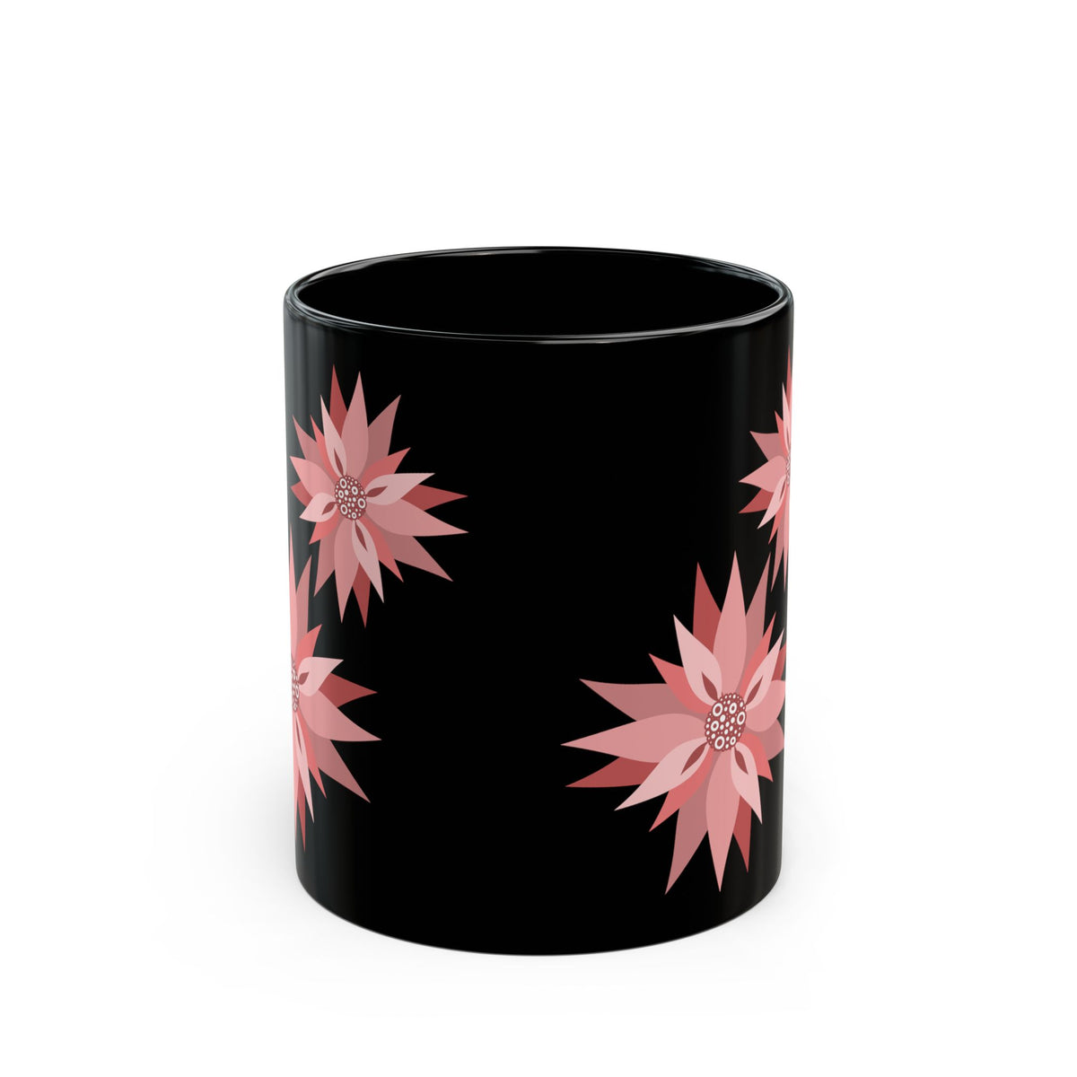 Pink Floral Pattern Black Coffee Mug — 11oz & 15oz