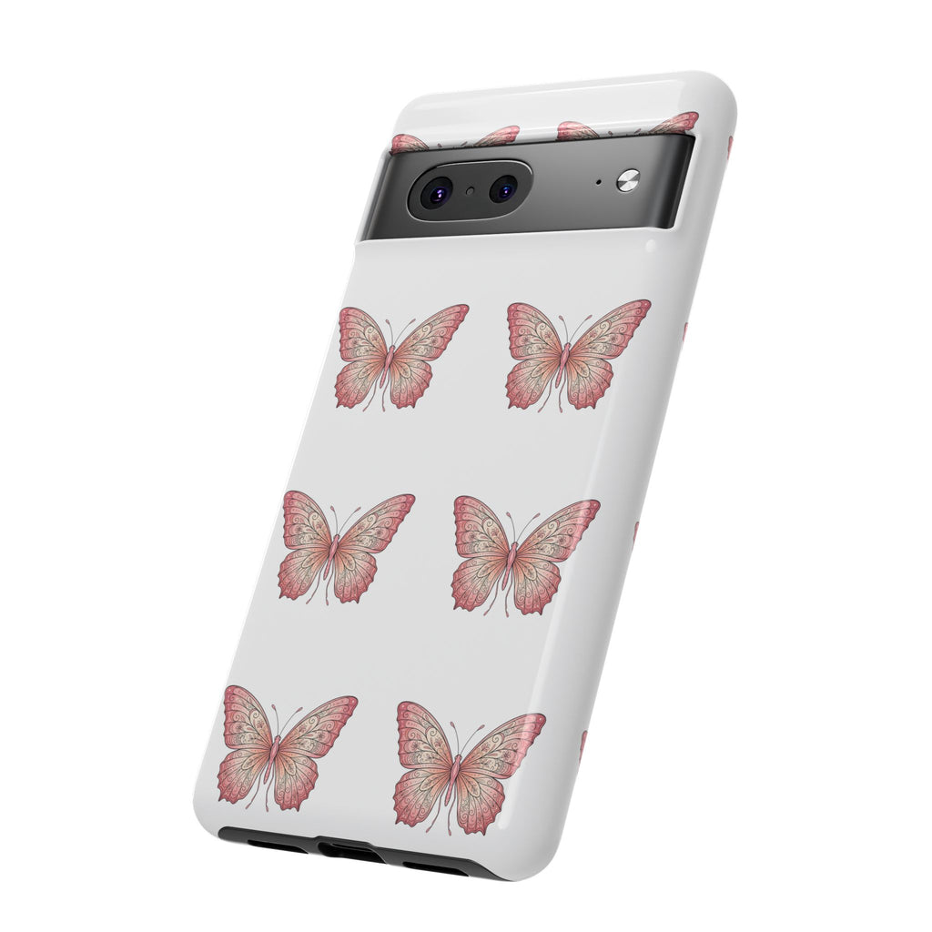 Pink Butterfly Tough Phone Case — Floral Pattern Protective Cover