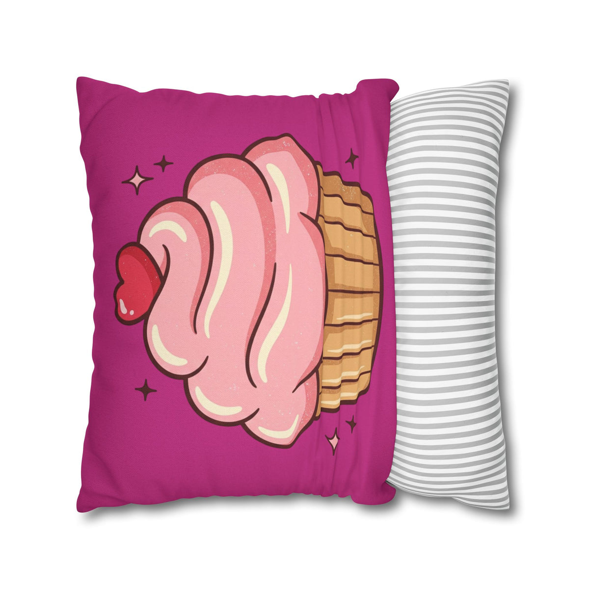 Pink Cupcake Spun Polyester Square Pillowcase- Magenta