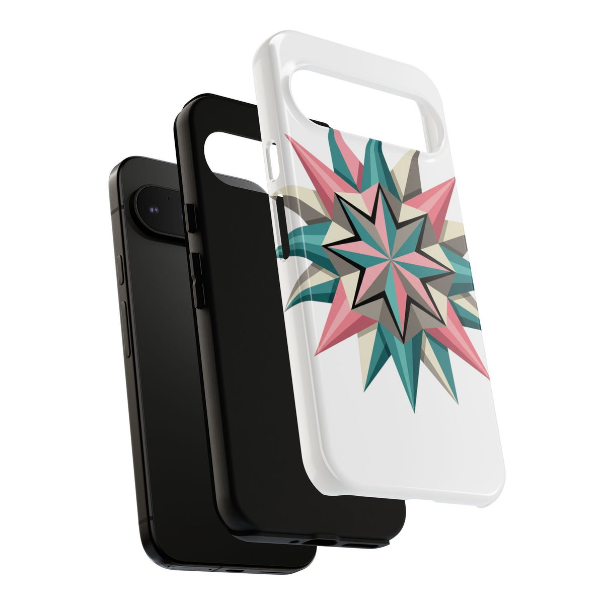Geometric Star Tough Phone Case – Pink Teal Compass Design