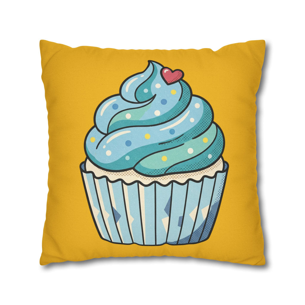 Cute Blue Cupcake Decorative Pillowcase — Whimsical Dessert Accent for Kids’ Rooms & Bakeries- Yellow