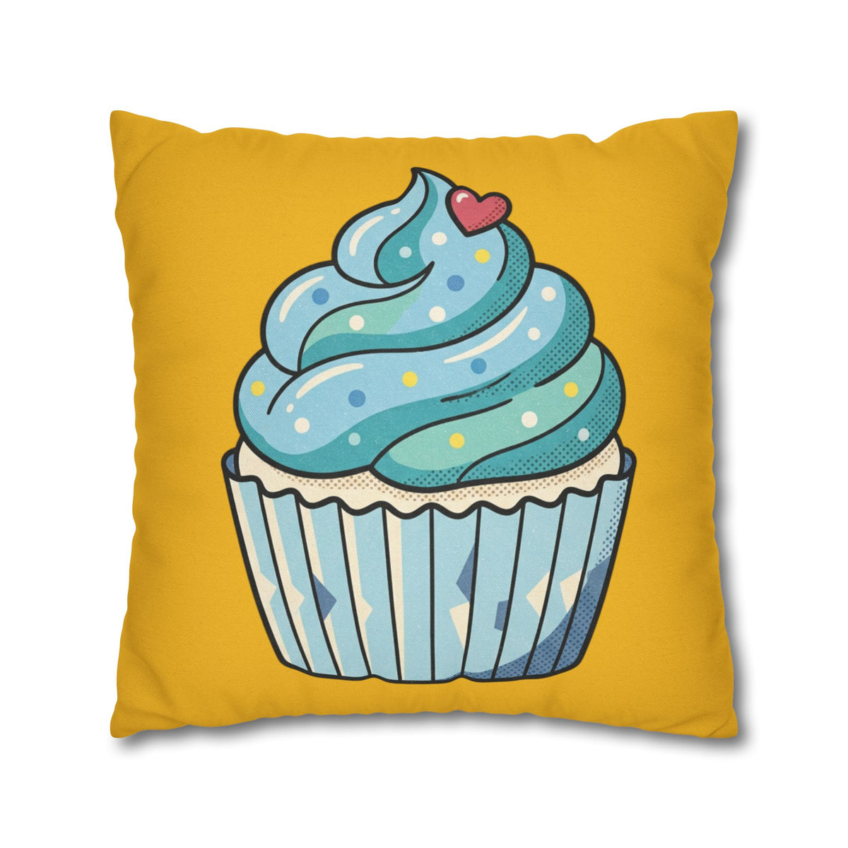 Cute Blue Cupcake Decorative Pillowcase — Whimsical Dessert Accent for Kids’ Rooms & Bakeries- Yellow
