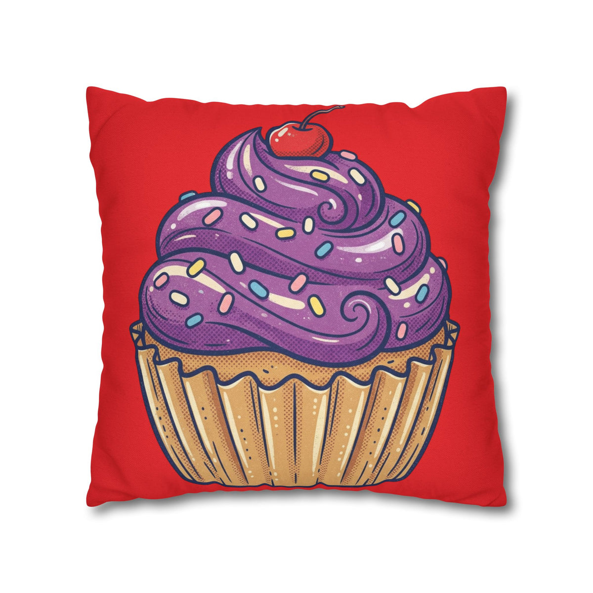 Cupcake Art Pillowcase — Purple Frosting Dessert Throw Pillow Cover- Red
