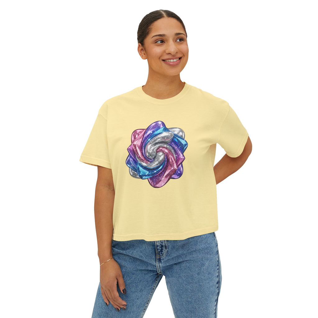 3D Glitter Design Women's Boxy Tee