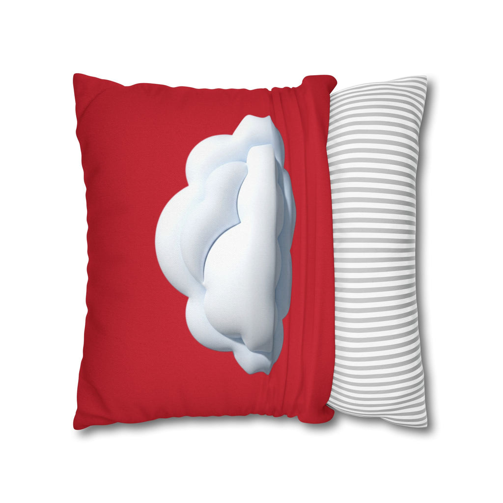 Cloud Graphic Dark Red Pillowcase — Cute White Cloud on Red Decorative Throw Pillow Cover