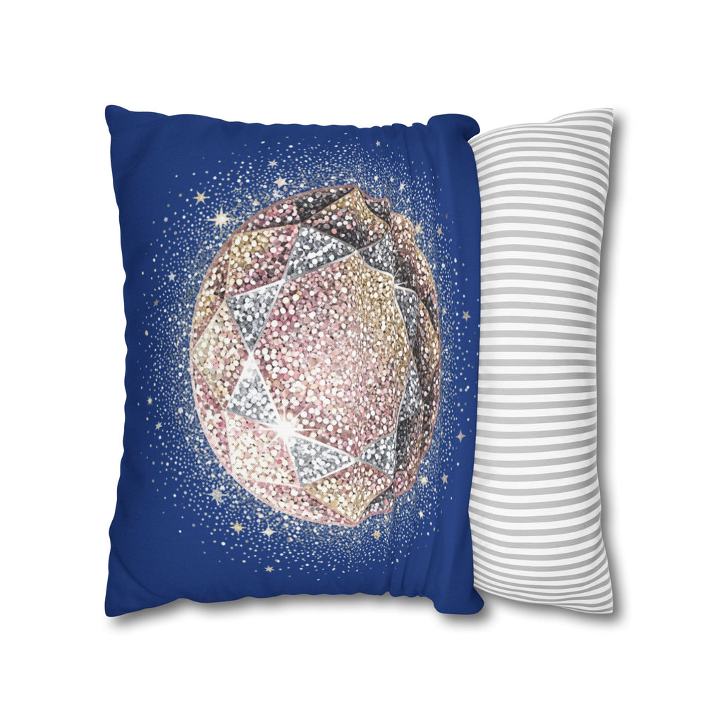 Glittery Navy Spun Polyester Square Pillowcase