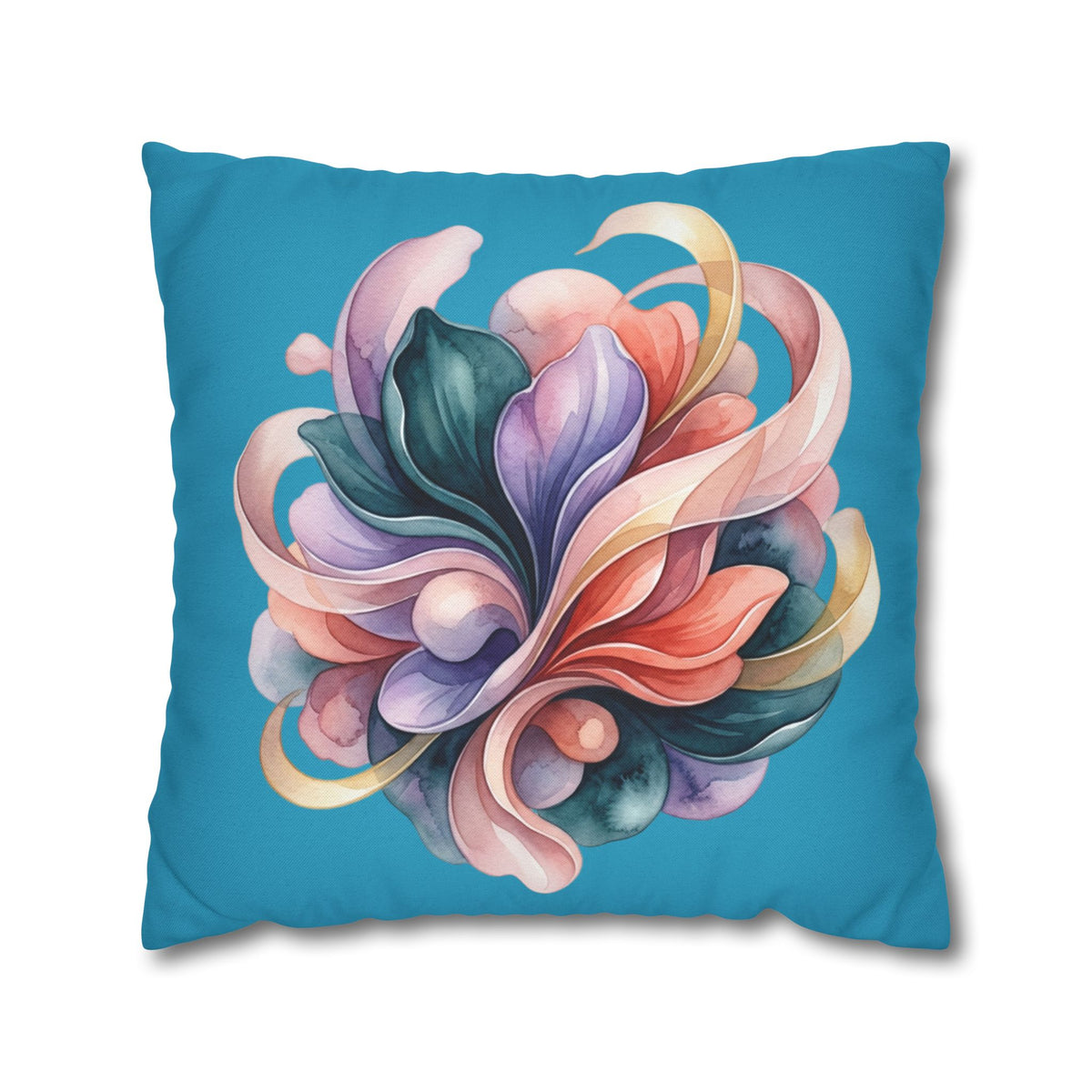 Floral Swirl Decorative Pillowcase — Colorful Abstract Blossom on Teal