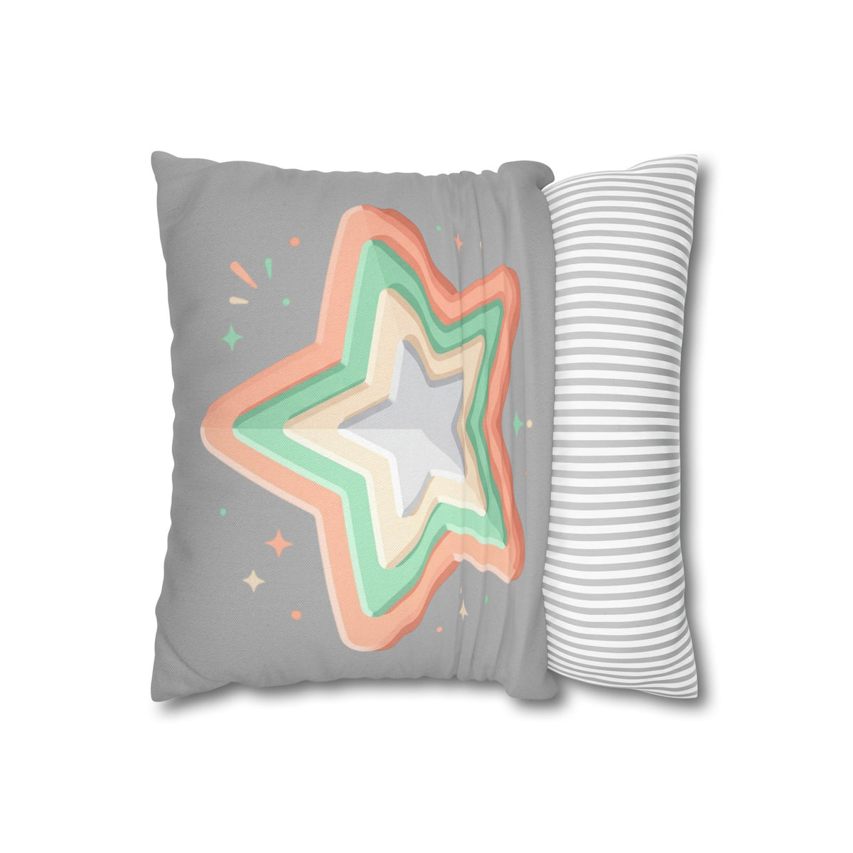 Star Shape Grey Spun Polyester Square Pillowcase