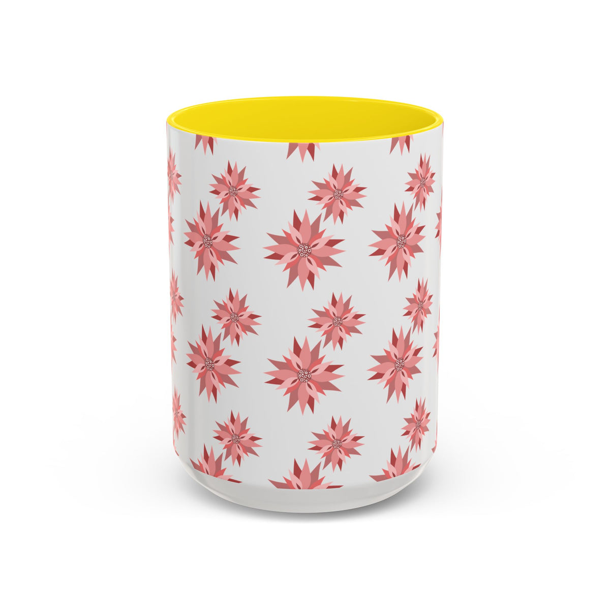 Pink Geometric Floral Accent Coffee Mug — 11/15oz