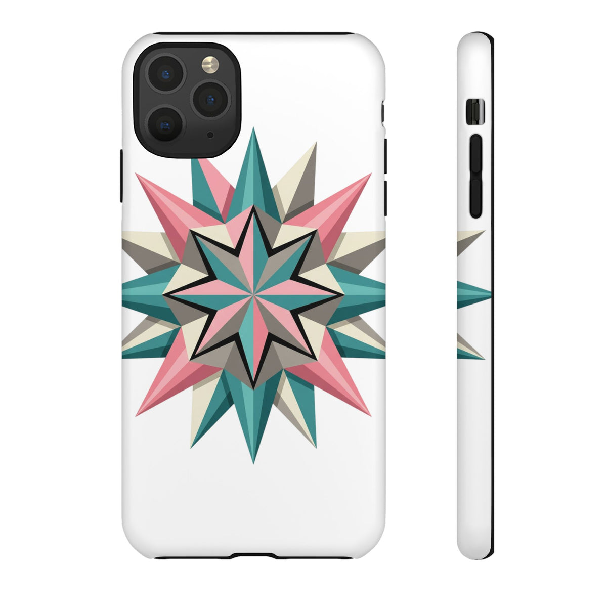 Geometric Star Tough Phone Case – Pink Teal Compass Design